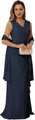Elegant navy blue V-neck chiffon evening gown with matching shawl for mother of the bride - US size 2 / Top And Bottom / Navy Blue