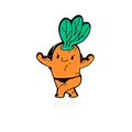 Cute enamel brooch featuring a cartoon muscular carrot character with fitness pose - Muscle Carrot (CC716)
