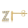 Detail of gold letter Z earring with zircon inlays and 925 silver needle stamp - Style Z