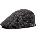 Klassische Schiebermütze aus schwarz-weißem Tweed mit verstellbarer silberner Schnalle - Verstellbar / Schwarz