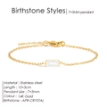 14K gold stainless steel bracelet with April crystal pendant and dainty link chain - April White (Diamond/Crystal Color)