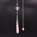 Detail of rose quartz hexagonal pendant with silver angel wings and metallic chain - Rose Quartz