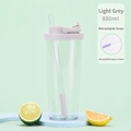 Light gray 880ml Tritan straw cup with telescopic straw for pearl milk tea - Light Gray