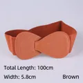 Brown elastic wide belt for women with elegant bow-shaped buckle, length 100cm - 100cm Extended / Brown