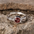 S925 Sterling Silver Ring with natural red garnet stone in unique lava texture design - Natural Garnet Textured Ring LR331