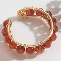 Handmade 14K gold plated wire wrapped ring with dark red garnet beads in vintage style - Garnet