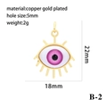 Detail view of 18K gold plated evil eye pendant showing 22x18mm dimensions and 5mm hole - Classic Gold Eyelash Pink Eye Pendant Only (B-2)