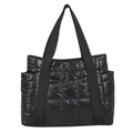 Borsa a spalla trapuntata nera con trama a griglia e spalline larghe stile casual - Nero