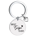 Polished stainless steel keychain engraved with BEST Gigi EVER and a hollow heart charm - Gigi