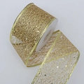 Roll of gold glitter mesh ribbon with metallic edges for Christmas holiday decoration - 6.3cm*10 Yards / Gold