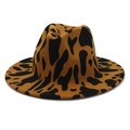 Close-up of yellow and black cow print felt fedora showing thick wool texture and stitching - M(56-58cm) / Khaki Cow Print