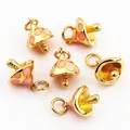 Mini mushroom jewelry pendants in gold finish and pink enamel for DIY accessories - 3D Gold Pink Mushroom