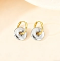 Two-tone titanium steel hoop earrings with gold rings and silver disc pendants - Circle Shape / Two-tone Type A