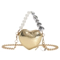 Mini heart-shaped handbag with golden croc-texture leather and pearl chain strap - Gold