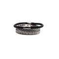 Three-piece men's set featuring silver Roman numeral bangle and black braided leather bracelets - Steel 3-Piece Set