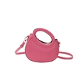 Pink crescent moon handbag with embossed vertical stripes and unique circular handle - Rose Red