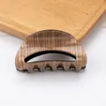 Brown wood grain semi-circle hair claw clip with white stripe texture for hair styling - Light Brown Wood Grain (C16-3-7)