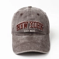 Vintage washed cotton baseball cap with New York 3D embroidery and sun protection - Coffee