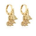 Orecchini a cerchio placcati oro 18K con ciondoli a foglia e zirconi micro-intarsiati - Orecchini Foglia d'Oro con Zirconia Trasparente