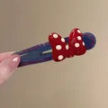Barrette à cheveux vintage bleu foncé avec nœud à pois rouges et finition résine - Pince à Cheveux Noeud Style Minnie / 11cm / Bleu/Rouge à Pois
