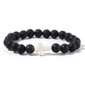 Men's beaded bracelet with black lava stone beads and a white cross charm centerpiece - Lava Stone with White Cross
