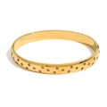 Minimalist 18K gold plated stainless steel bangle with star patterns and white zircon - Full Eight-pointed Star (B0618) / Gold/White Zirconia