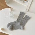 Breathable gray bamboo fiber socks with black polka dots and white lace trim detail - One Size / Medium Grey