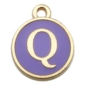 Purple enamel letter Q pendant with gold metal plating for DIY jewelry making - Letter Q Pendant Only (Without Chain) / 1 Piece (12x14mm) / Purple