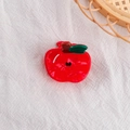 Mini red apple hair claw clip in glossy finish with green leaf for side bangs - Apple