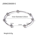 Detailed dimension guide of C-shaped stainless steel bangle with bead accents - Steel Color (JDBW2306009-S)