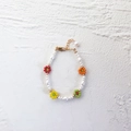 Baroque pearl bracelet with colorful beads flower design and golden metal accents - Bracelet / Multicolor Flower Bracelet