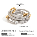 Two-tone stainless steel layered ring with central zircon stone and waterproof finish - Two-tone Gold & Silver (JDR0303005-PS-8) / Size 8 / Inner Diameter 1.80cm