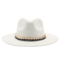 Handmade white straw Panama hat for men featuring a gold chain and black woven band - Adjustable / White