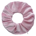 Close-up of pink tie-dye velvet scrunchie showing soft texture and elastic zipper detail - Light Pink
