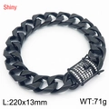 Bracciale Cuban da uomo nero 13mm con strass luccicanti e finitura lucidata - Stile Nero (KB186558-Z)