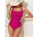 Bañador reductor de cuello halter en rosa magenta con elegante diseño drapeado frontal - S / Rosa Rojo