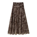 Jupe longue évasée taille haute en mousseline avec imprimé paisley marron - Brun Café Profond