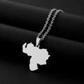 Detailed close-up of a silver stainless steel Venezuela map pendant on an O-chain link - Steel Smooth Surface A / Steel