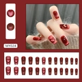 Sparkling dark red cat eye press-on nails with 3D heart magnet design in 24 piece set - Glue Type / Wine Red Cat Eye