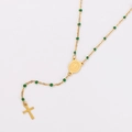 Bohemian gold stainless steel rosary necklace with green beads and cross pendant - Green