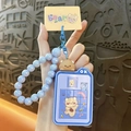 Blue bear sliding puzzle keychain with light blue bead wrist strap and cute bear charm pendant - Blue Holiday Bear Puzzle Pendant