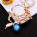 Colorful butterfly keychain with blue and pink crystals on gold alloy frame - Blue Crystal Butterfly