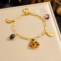 Gouden rvs schakelarmband met levensboom en luipaardprint hars bedels voor dames - Gouden Levensboom Luipaard Multi-Hanger Stijl (B1870)