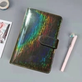 Macaron holographic laser PU leather binder notebook with magnetic buckle closure - A6 No Inner Pages / Meteor Shower Black