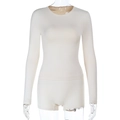 Women's slim-fit long sleeve top and high-waisted shorts set in creamy beige high-stretch knit - S / Apricot
