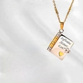 Gold and silver tone book-shaped locket necklace engraved with Infinite Sister Love text - 76 Two-tone English Sister Style