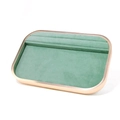 Detail view of mint green microfiber lining and golden metal frame jewelry display tray - Multi-use Display Tray