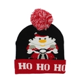 Christmas LED knit beanie with Santa Claus motif and red pompom on white background - Hat Style 47 (Black Red Cycling Santa)