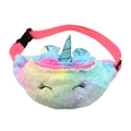 Rainbow plush unicorn waist bag for girls with adjustable strap and sequin horn detail - Plush Rainbow Pink