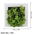 White 15x15cm square wall frame featuring lush green artificial succulent leaf plants - Style 14A